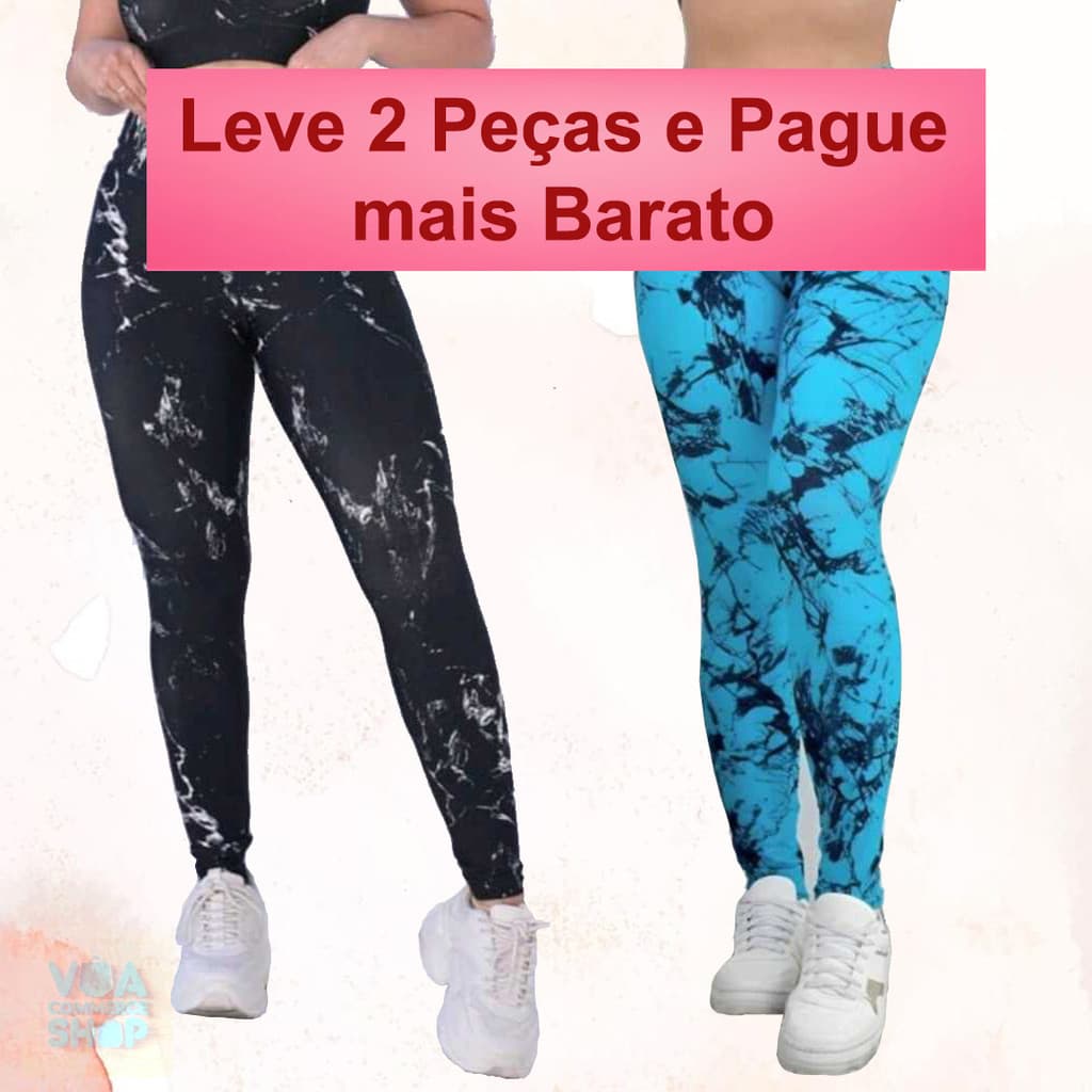 Kit  2 Calça Legging Feminina Marmorizada Fitness Academia Cintura Alta Ajuste Perfeito ao Corpo