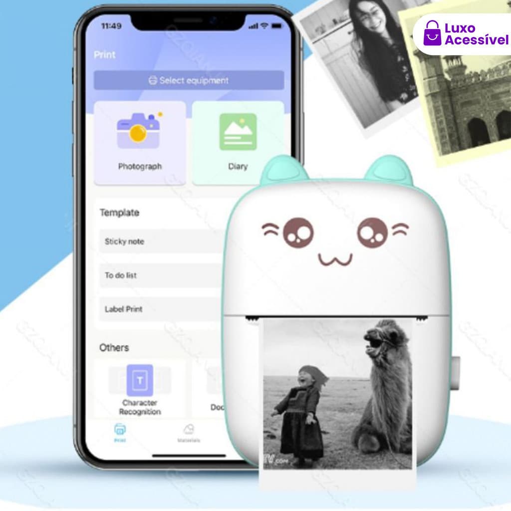 ‌Impressora Térmica Portátil Wi-Fi/Bluetooth - Imprime Fotos, Stickers e Memes (App iOS/Android)+5 rolo papel