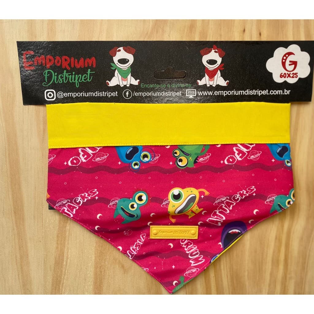 Bandana Monstrinho Rosa e Amarela Dupla Face Emporium Distripet  Tam G