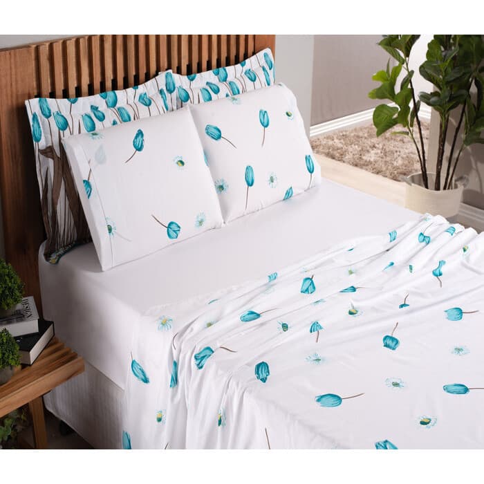 Jogo De Lençol Tulipa Casal Queen 100 % Algodão Branco
