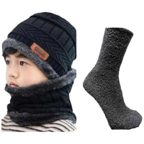 Infantil Juvenil Térmico Touca Fleece Cachecol Meia Térmica
