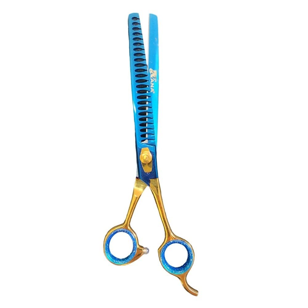 Desfiadeira Tubarão de Repicar Cabelo e Tosa 8,5 Azul e Dourada Profissional cod 203