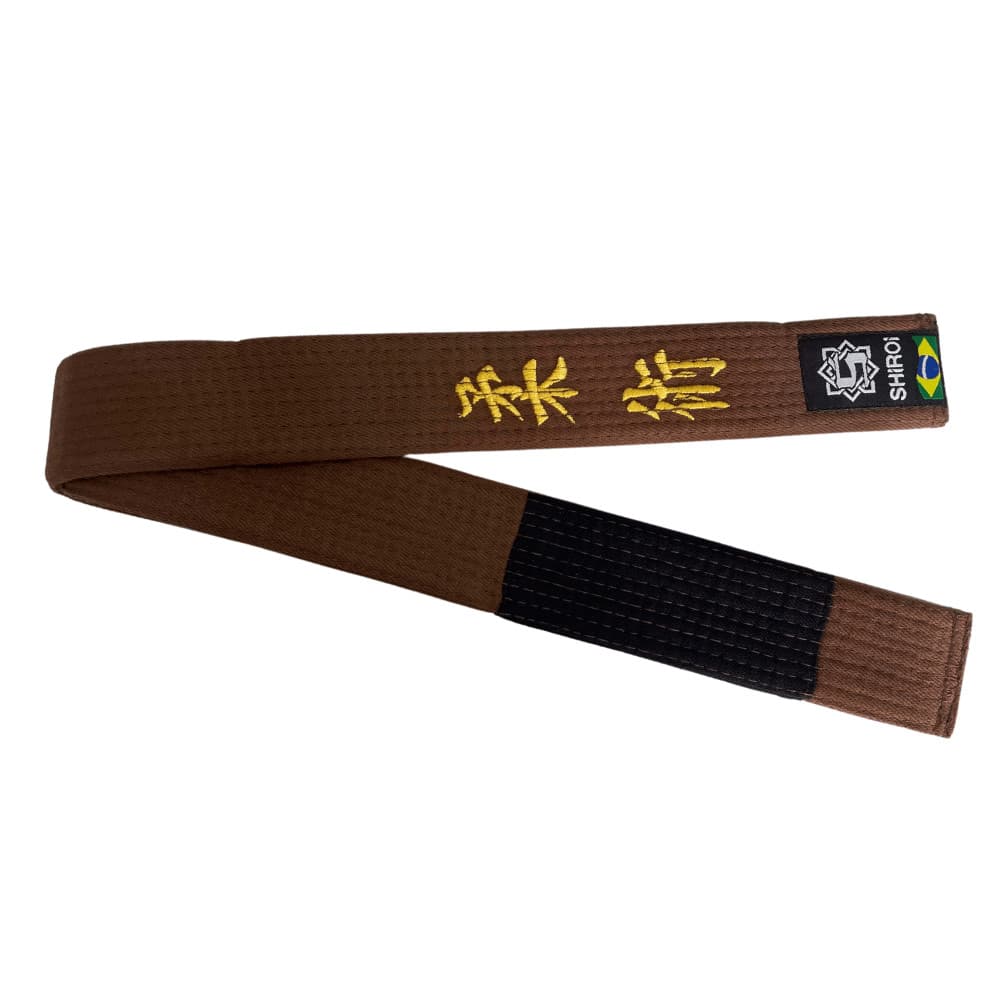 Faixa Jiu Jitsu Shiroi Bordada Especial Marrom Ponta Preta