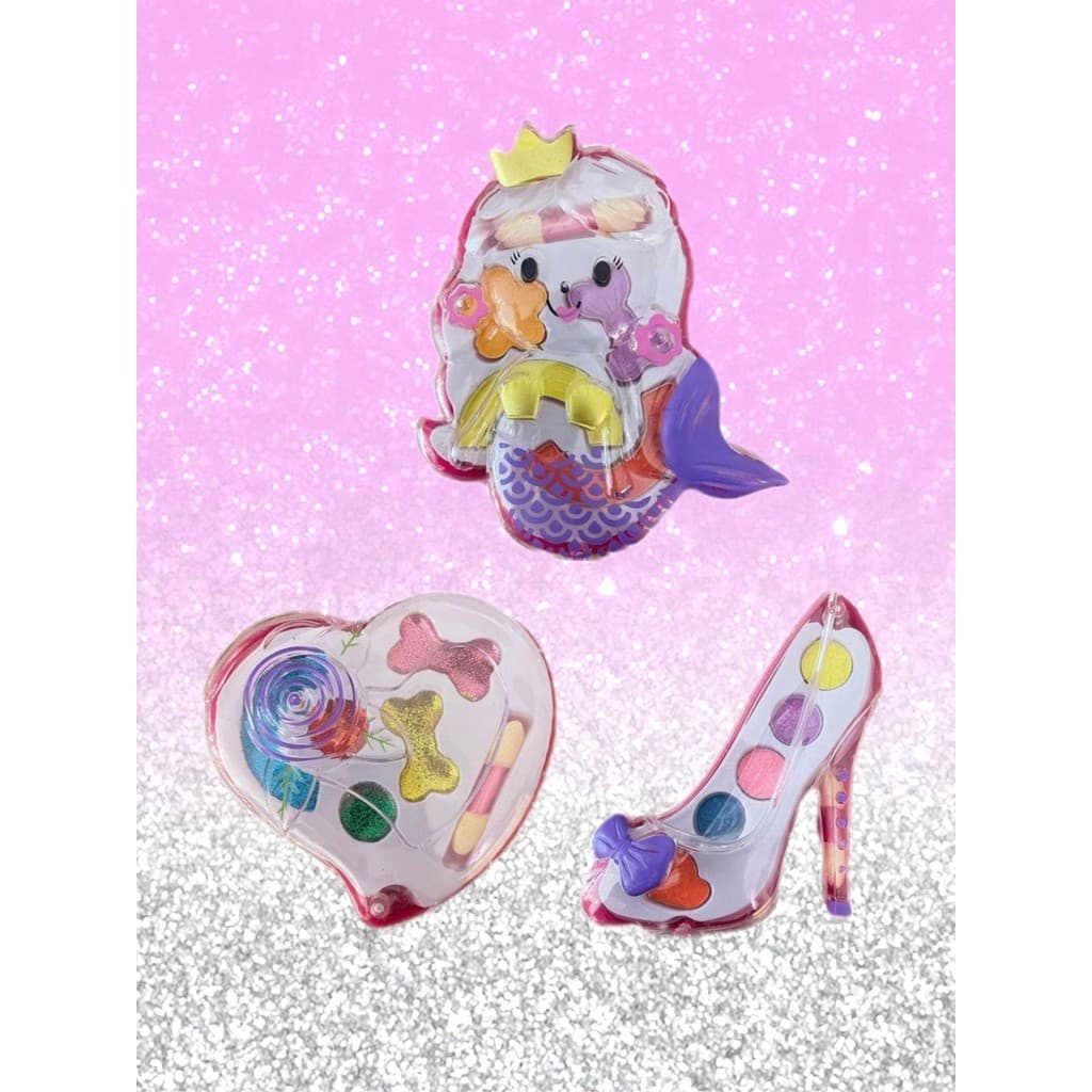 Kit 5 Mini Kit Estojo de Maquiagem Infantil Sereia Sapato Coração Modelo e Cores Aleatórias
