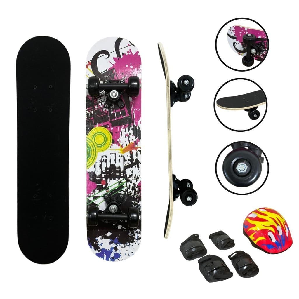 Kit Skate Infantil 24´´ Completo + Acessórios Capacete Feminino Masculino Importway BW-013c City