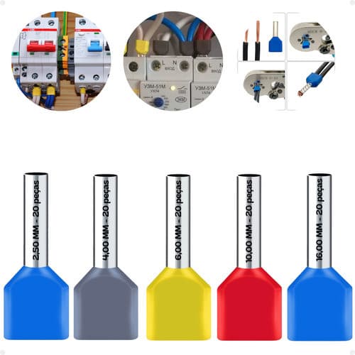 Kit Terminal Tubular Ilhós Duplo 2,5 4,0 6,0 10 16mm 100 Pçs