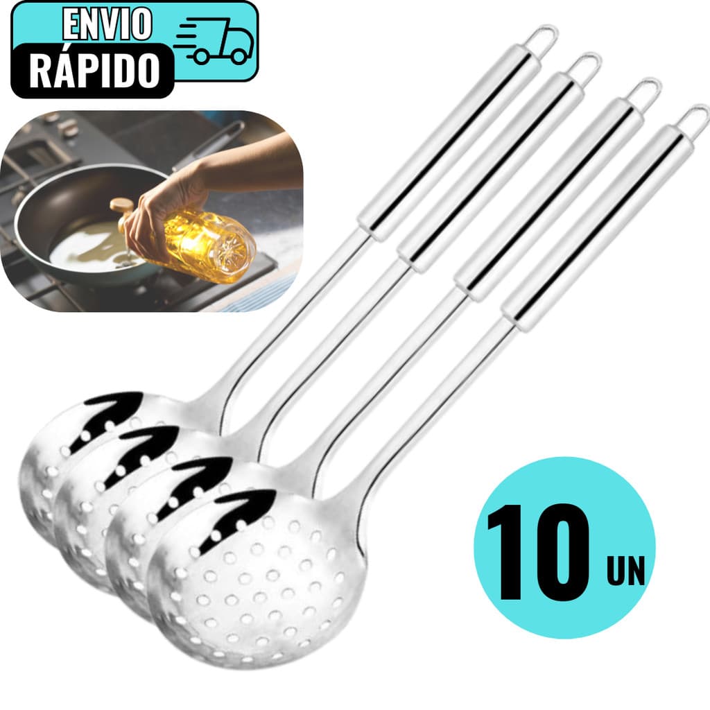 Kit 10 Escumadeira Em Aço Inox Para Frituras Batata Frita Ideal Para Restaurantes e Lanchonetes