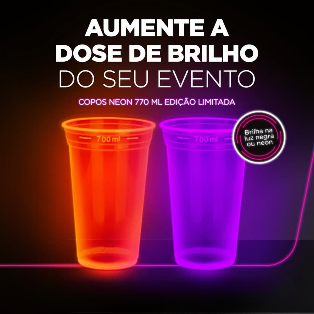 50 Copos Neon Para Drinks 770 ml Festa Neon Balada Ano Novo