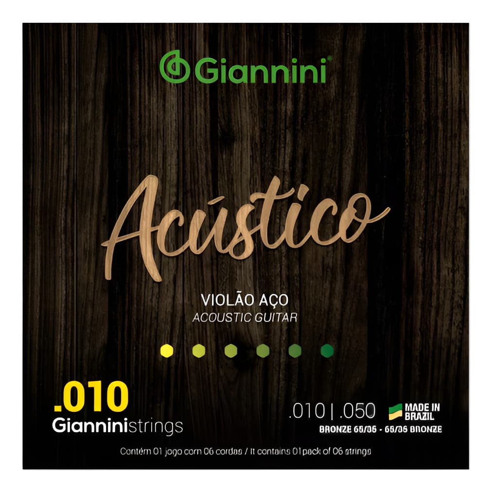 Jogo De Cordas P/ Violão Giannini Acústico Aço 010 Geswam