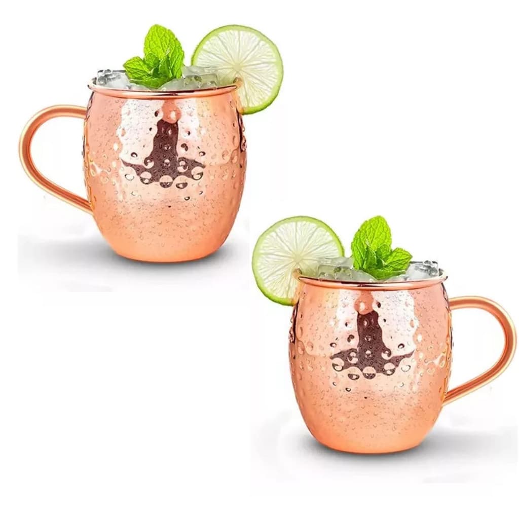 Kit 2 Canecas  Moscow Mule 500ml  Martelada Inox Rose para Drinks Bar Luxo