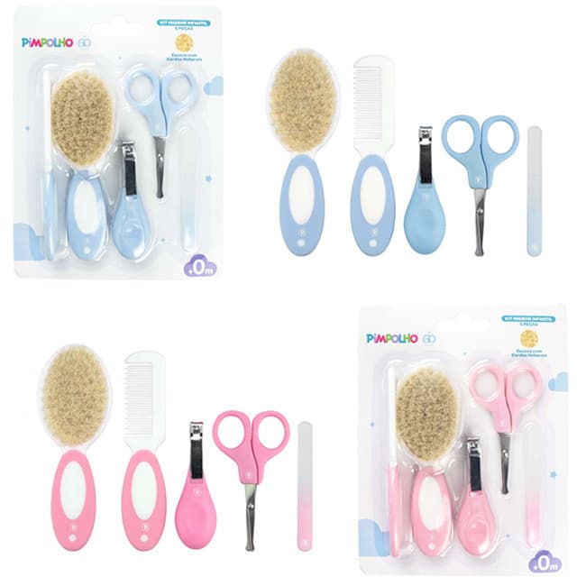Kit Higiene Cuidados Para Bebê Com 5 Peças Cerdas Naturais - Pimpolho