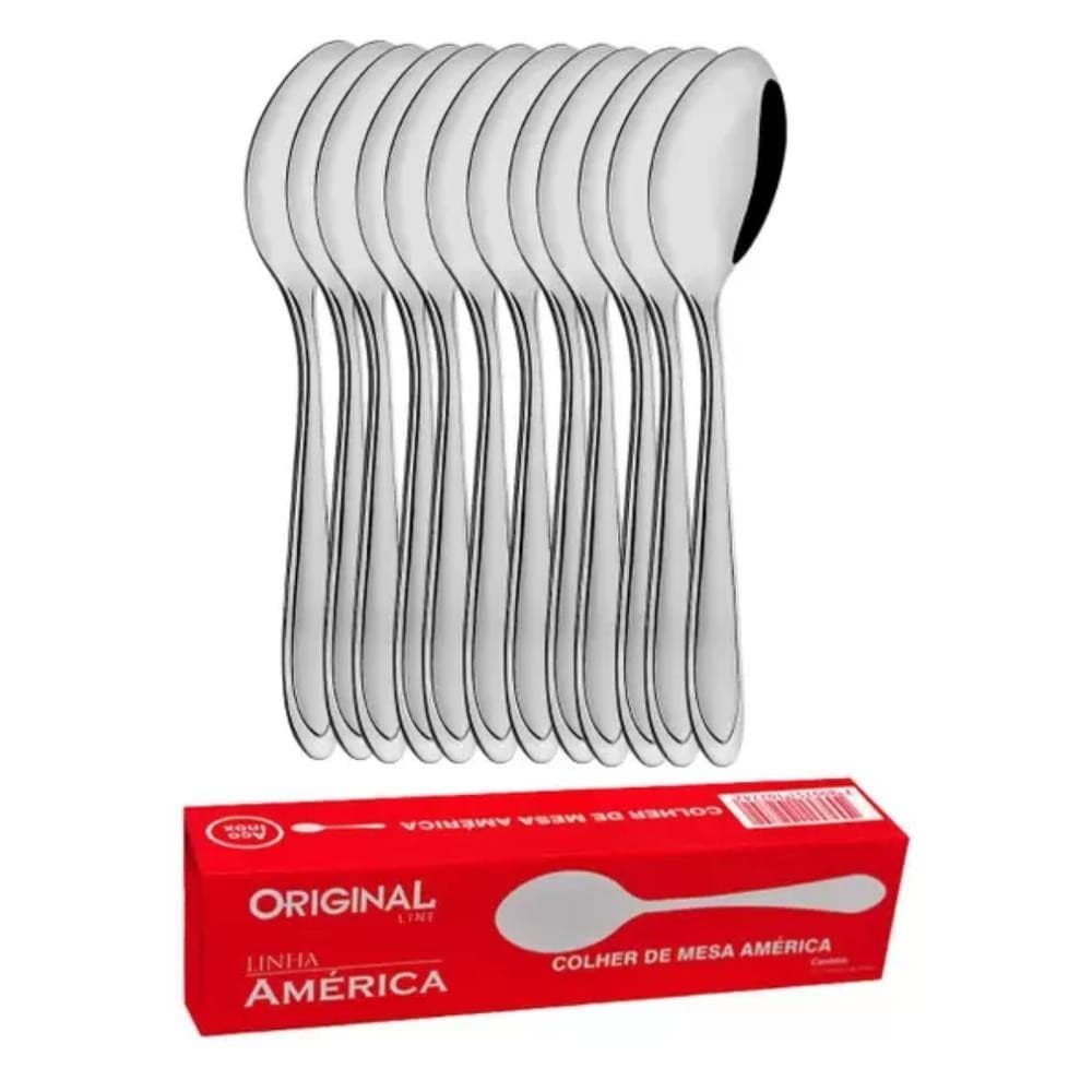 jogo de talher Colher Aço Inox América 12 Unidades - Jogo Cozinha buffet mesa restaurante
