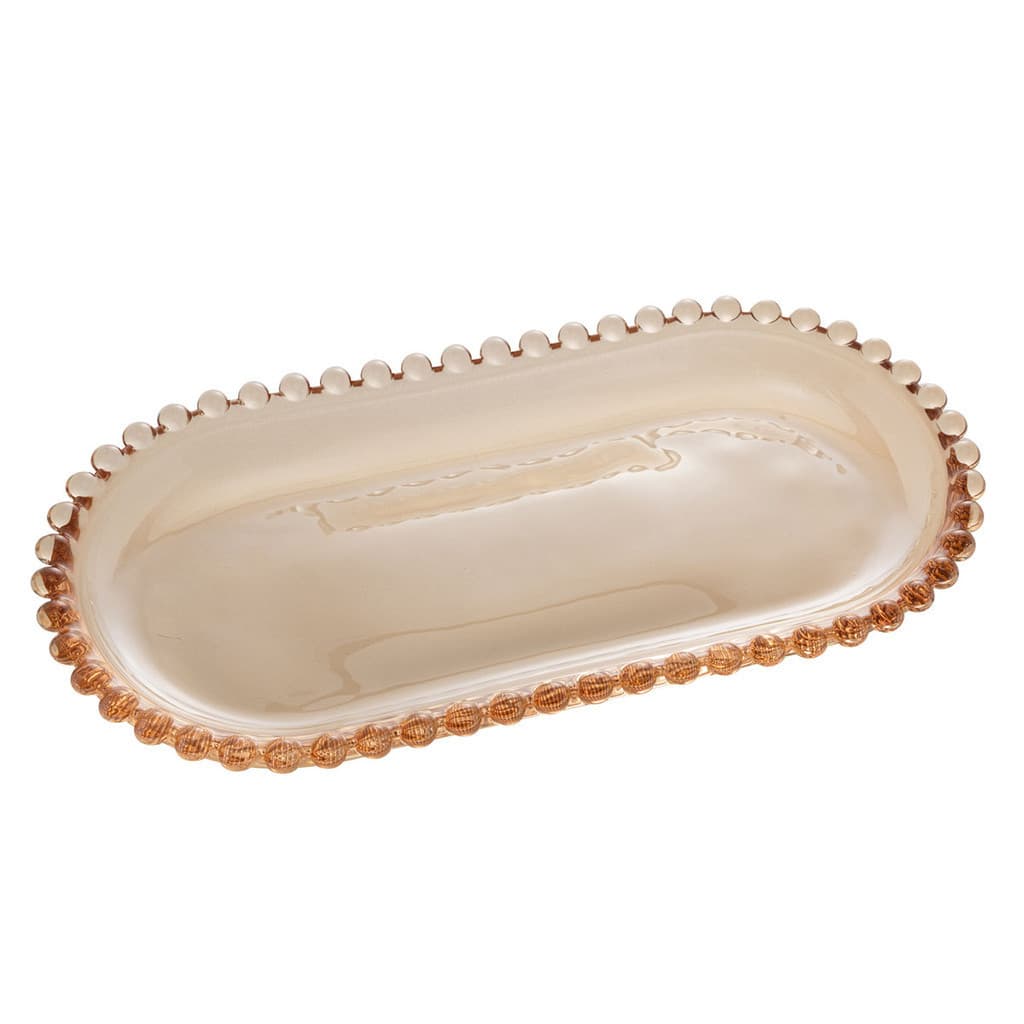 Travessa de Cristal Oval Pearl Bolinha Ambar 24 x 12 x 2cm