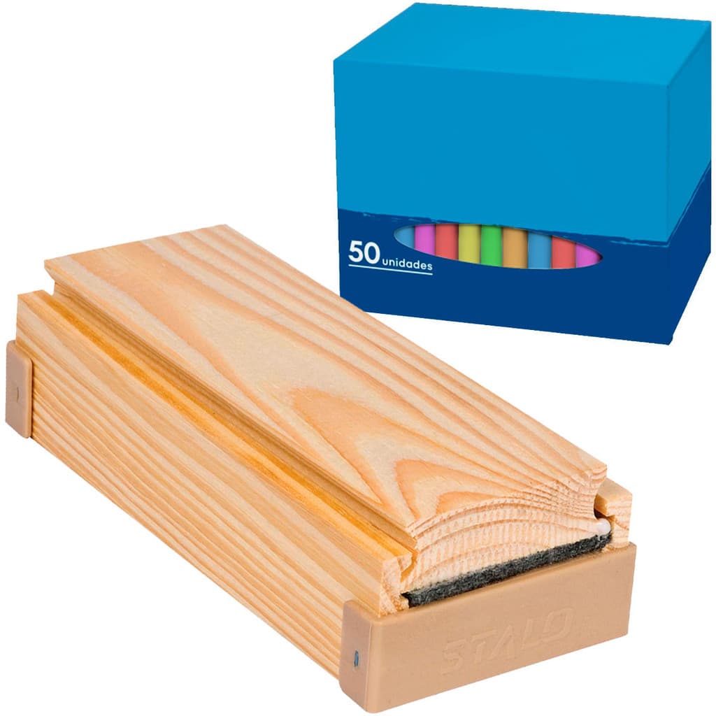 Apagador De Lousa Quadro Com Porta Giz Com 50 Giz Colorido