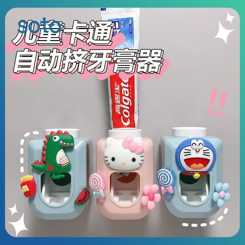 SOTO Creative Hello Kitty Suporte De Parede Dispensador Automático De Pasta De Dente Acessórios Para Banheiro