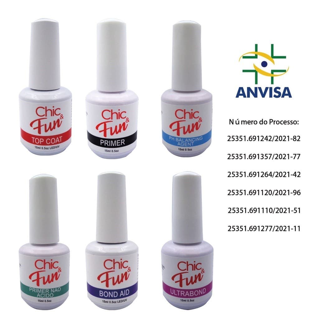 Preparador Unha Gel Uv/led Esmalte Base Top Coat Primer PH Chic & Fun