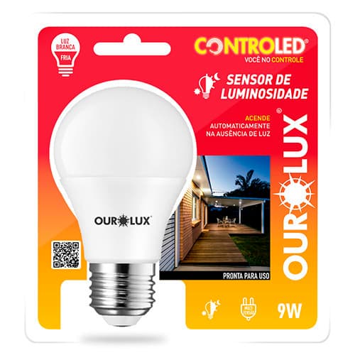 Lâmpada Inteligente Fotocélula 9W E27 Branco Frio 6500K Bivolt USO EXTERNO