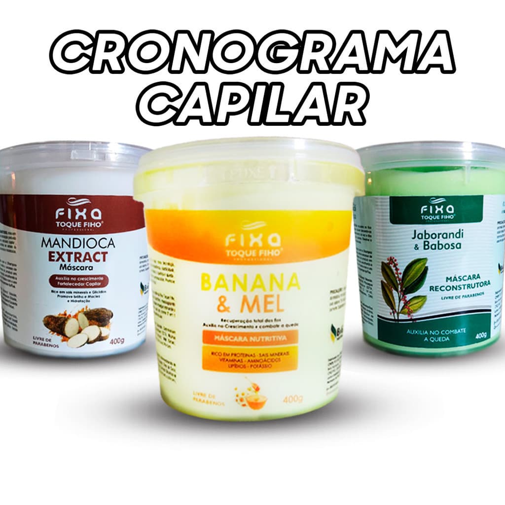 Kit Cronograma Capilar HNR Banana e Mel Jaborandi Mandioca - 3 Máscaras Hidratação Nutrição Reconstrução 1,2Kg