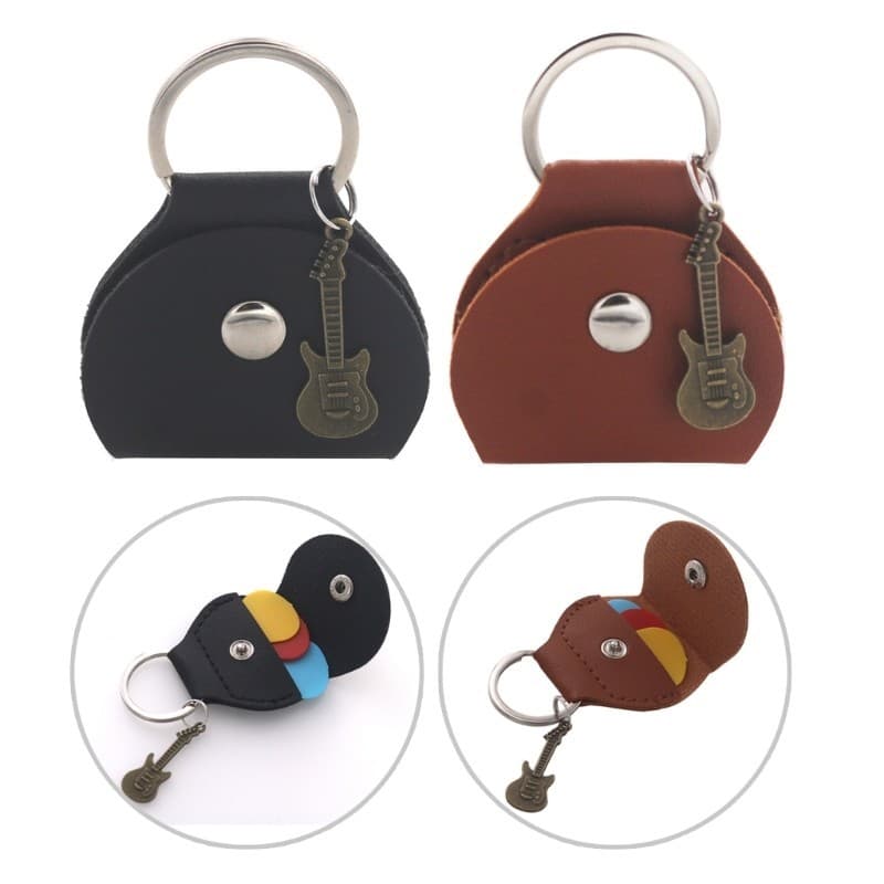 Porta-Palheta De Guitarra De Couro PU Estone Com Pingente De Chaveiro