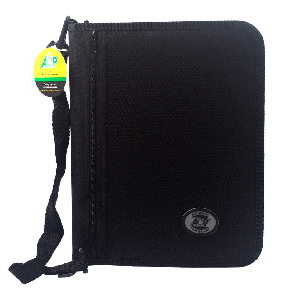 Fichário Universitário Argolado com Alça Nylon Preto Acp