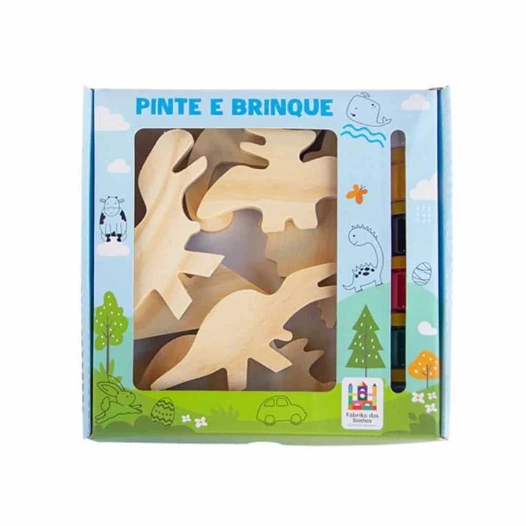 Kit Dinossauro Brinquedo Educativo Equilibrar Pintar Madeira