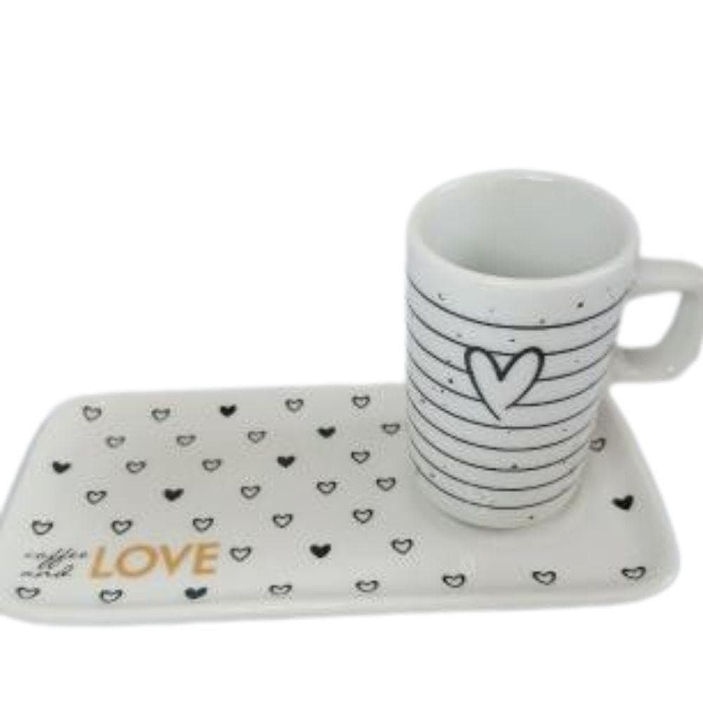 Kit Xicara de Cafe 80ml Com Pires Retangular Porcelana