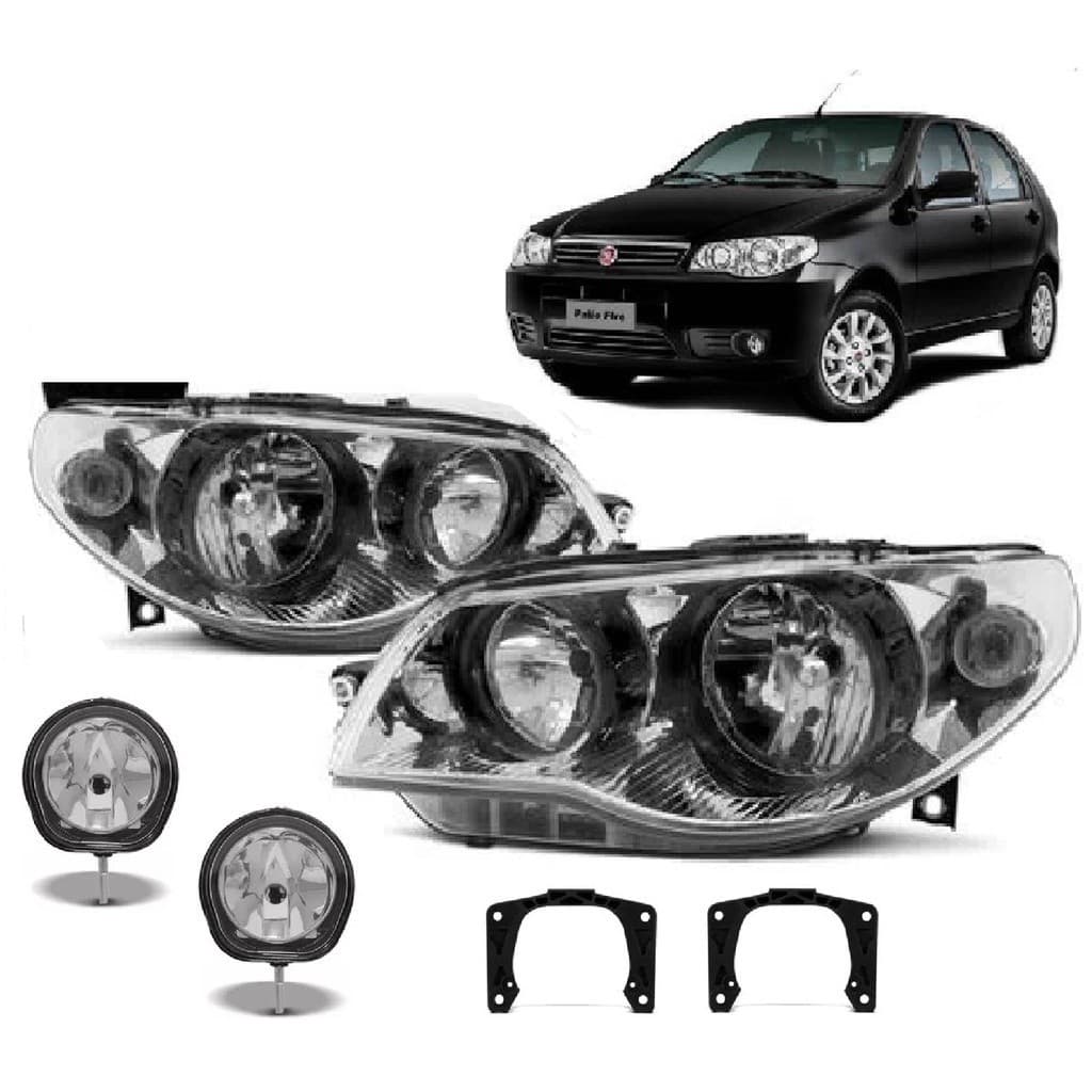 Kit Par Farol Cromado E Milha Palio Siena Strada G3 2004/14