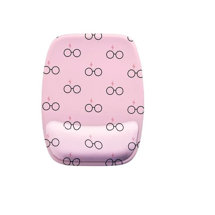 Mouse Pad Ergonomico Retangular Harry Potter Marca Fundo Rosa Com Raios