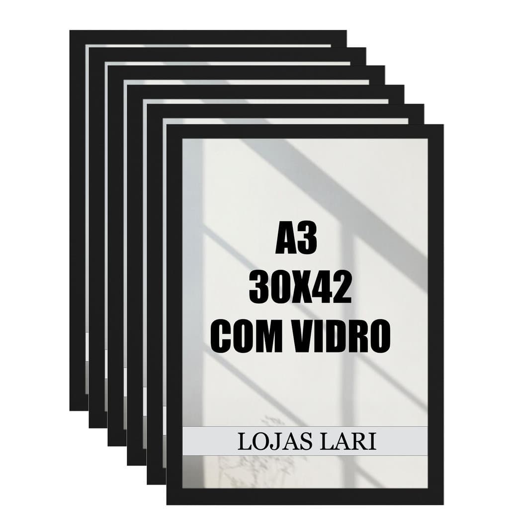 Kit 6 Quadros Molduras A3 30x42 Vidro E Fundo Foto Poster