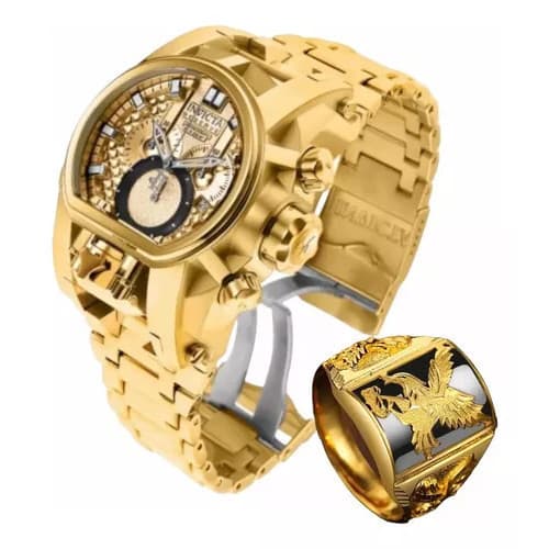 Relógio Dourado Masculino Luxo Pesado + Caixa Lancamento