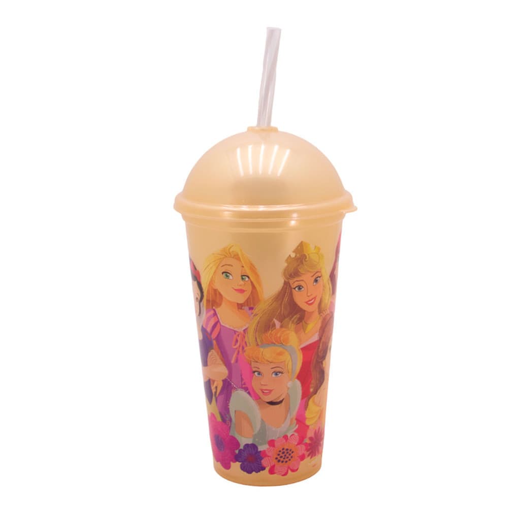 Copo Infantil das Princesas Disney Com Canudo 500ml Personagens Plasútil