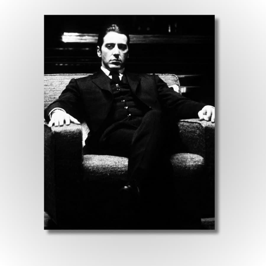 Quadro Decorativo Al Pacino Poderoso Chefão Preto e Branco em Tela Acetinada