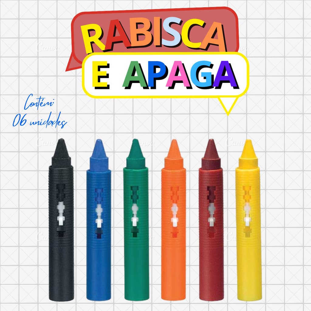 MEP Kit 6 Caneta RABISCA e APAGA 6 Unidades Colorida Infantil Sai Com Água Fácil Art Brink
