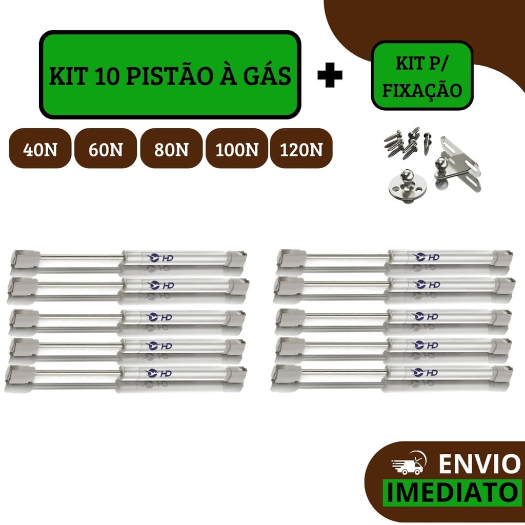 Kit 10 Pistão à Gás Com Amortecedor Para Porta Armário Cozinha Abre Para Cima