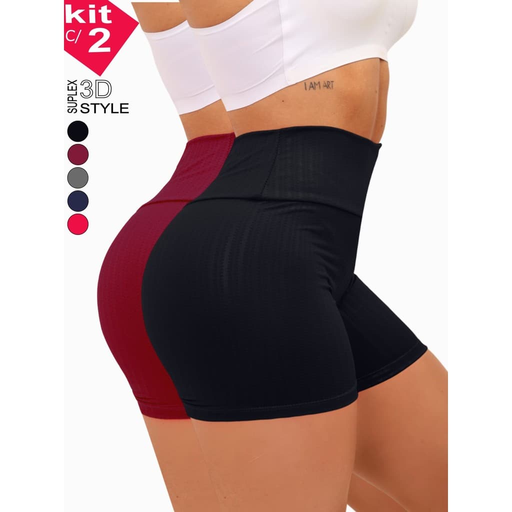 KIT 2 PEÇAS Short Legging Academia Fitness Cintura Alta 3D Shorts Feminino Academia Treino Yoga
