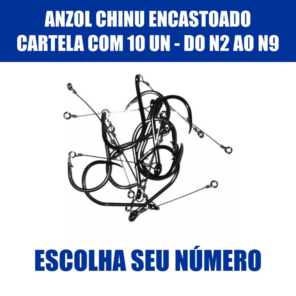 Anzol Chinu Encastoado - Pacote com 10 un