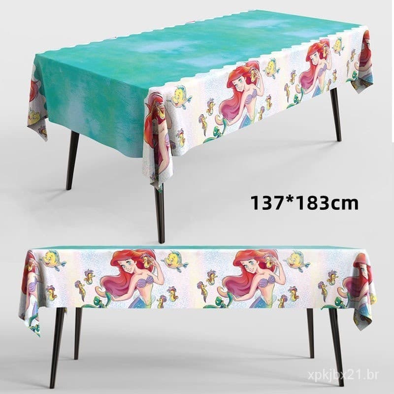 A Pequena Sereia Ariel Princesa Toalha De Mesa Feliz Aniversário Cover Party Decoration Supplies YFKN