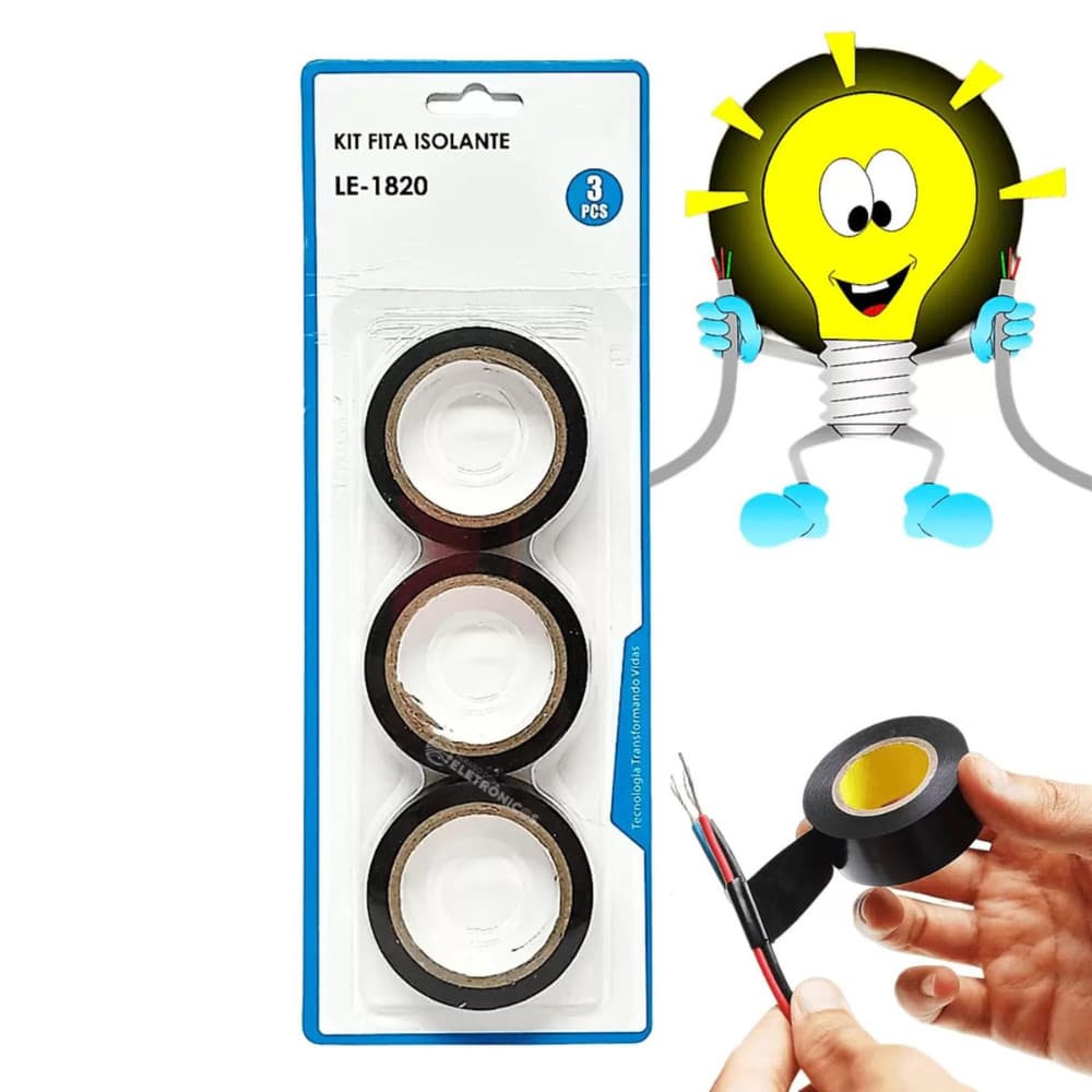 Kit 3 Fita Isolante Antichama IT-BLUE LE-1820 5 Metros Forte Uso Elétrico e som automotivo