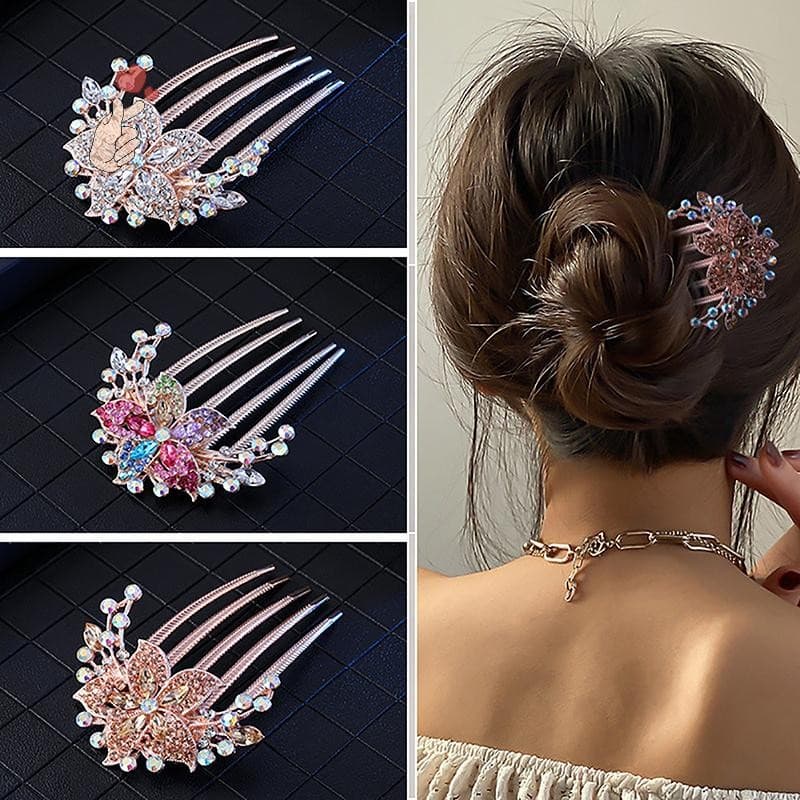 [PEBR] Grampos De Cabelo De Flor De Cristal Vintage Estilo Coreano Moda Pérola Strass Pentes Brilhantes Para Mulheres Ac