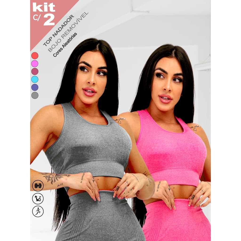 Kit c/ 2 Top Nadador Fitness Cropped Academia Casual Dia Dia Treino Esporte Leve e Fresquinho