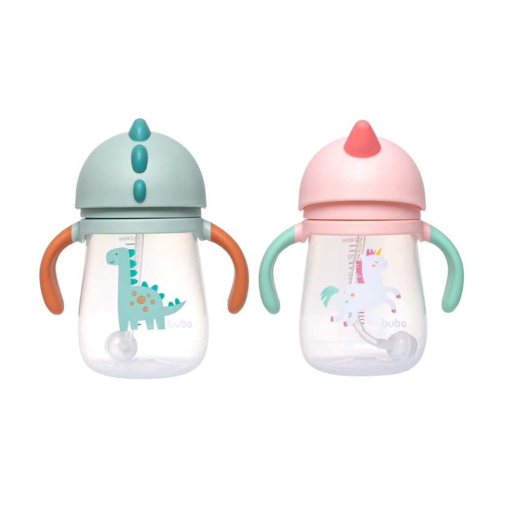 Copo Treinamento com Alça e Canudo 240ml em Silicone Zoo / Magic 6m+ Buba