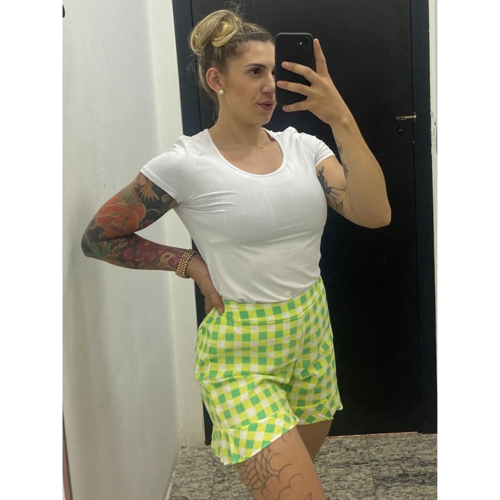 Short Xadrez com Babado  Cintura Alta- MALWEE