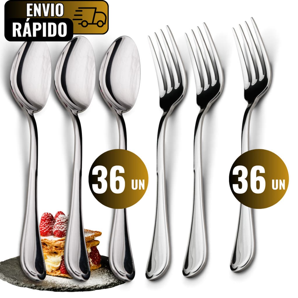 Conjunto de 36 Garfos 36 Colheres De Sobremesa em Aço Inox Para Doces Bolos Restaurantes Lanchonetes