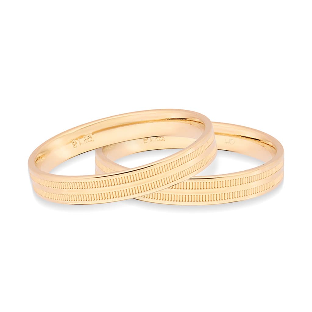 Par De Aliança Rommanel Com Frisos Banhado Ouro 3mm - 513534