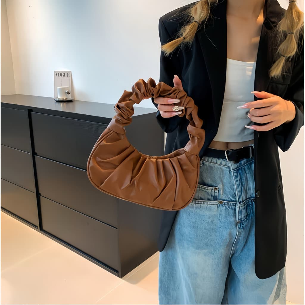 Saco de Nuvem Pregueado Moda Sólida Cor Simples Grande Capacidade Bolsa de Mão  alex
