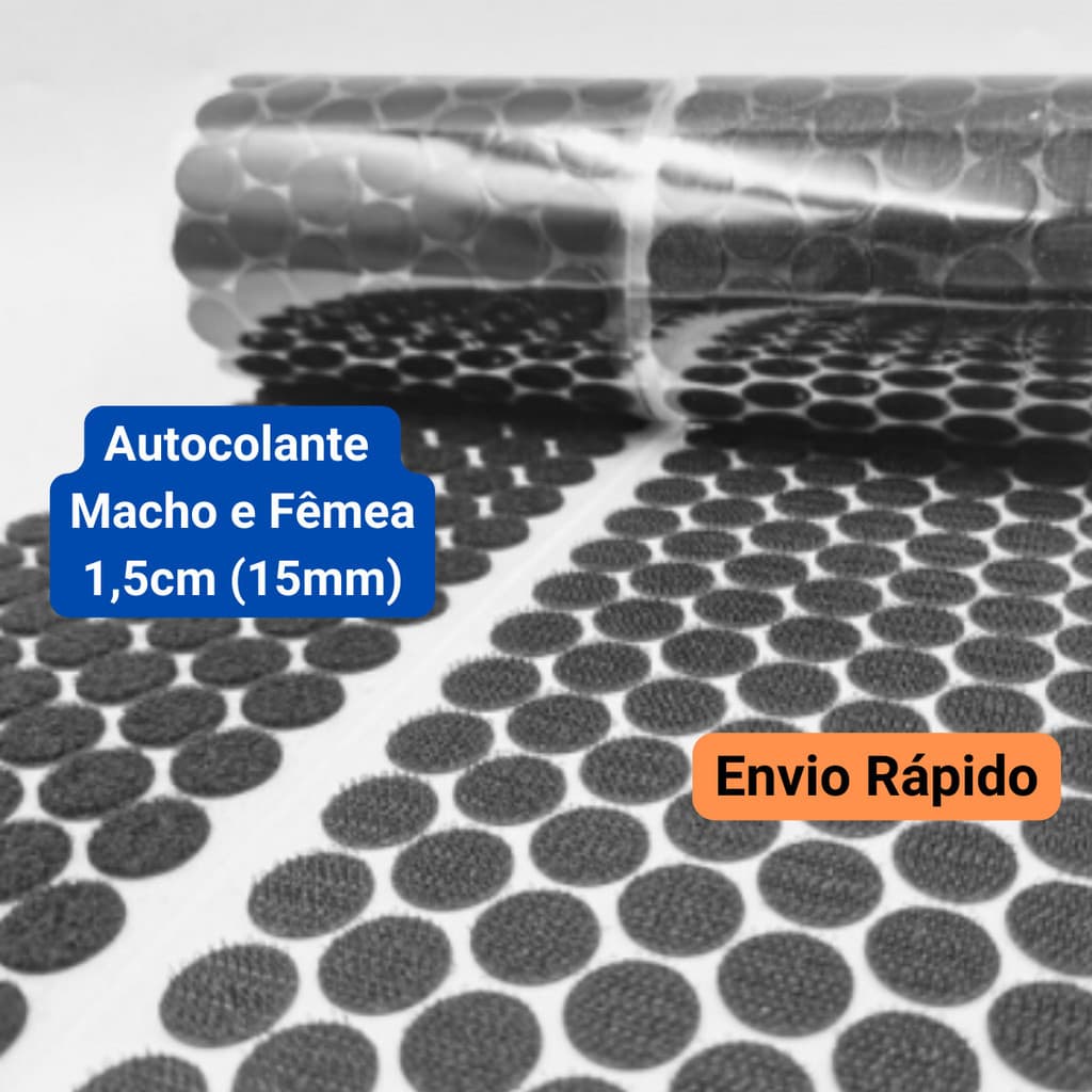 Fecho de Contato 1,5cm (15mm) Autocolante Adesivo Redondo Bolinha 15mm Premium Preto