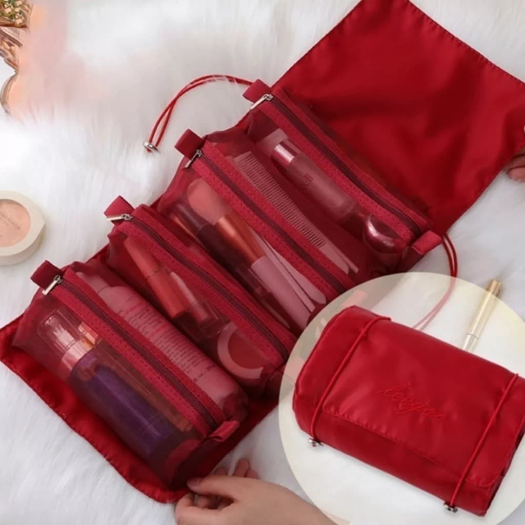 Bolsa Portatil Necessaire Estojo de Maquiagem Compartimento 4 em 1 Cosmético Viagem armazenamento  - Diversas Cores