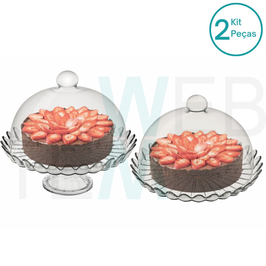 Conjunto 2 Boleiras de Vidro com e sem Pé e Tampa Pétalas de Jasmin Vitazza: Prato 32cm, Suporte para Bolos, Doces, Decoração de Casa, Festas, Restaurantes, Hotéis e Cafeterias, Servir alimentos, Organização e Armazenamento, Mesa Posta Elegante e Sustentá