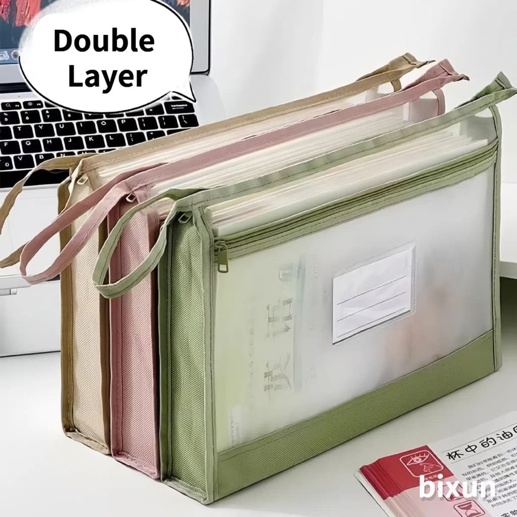 Bolsa De Arquivo De Malha Transparente A4 De Camada Dupla Espessada Pasta De Classificação De Livros Didáticos Armazenam