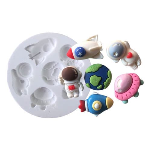 Molde Silicone Astronauta Foguete 2 Apliques Confeitaria